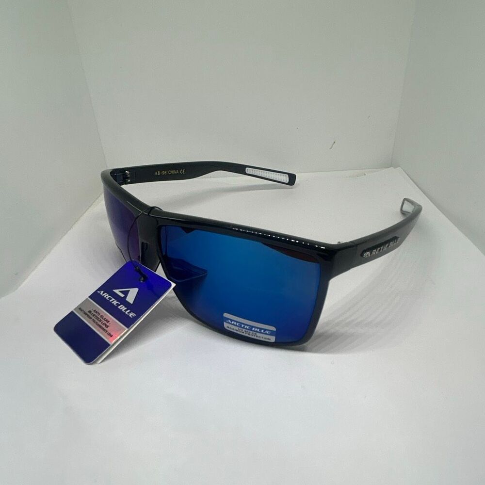 Arctic Blue Shield Wrap Sunglasses – Mirrored Blue Lens UV Protection